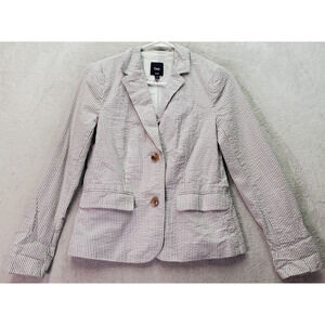 Gap Blazer Jacket Women Size 2 Gray Stripe Seersucker Single Breasted Two Button